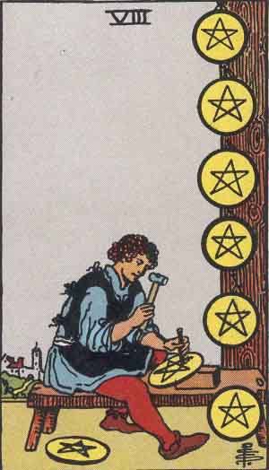 Tarot card - The Eight of Pentacles